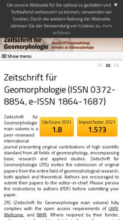 Vorschau der mobilen Webseite www.schweizerbart.de, Zeitschrift für Geomorphologie