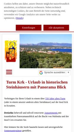 Vorschau der mobilen Webseite www.turm-krk.de, Appartements Don Camillo und Peppone, Sv. Vid