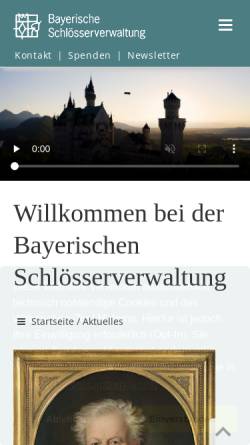 Vorschau der mobilen Webseite www.schloesser.bayern.de, Bayerische Verwaltung der staatlichen Schlösser, Gärten und Seen