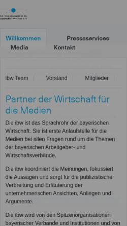 Vorschau der mobilen Webseite www.ibw-bayern.de, ibw - Informationszentrale der Bayerischen Wirtschaft e.V.