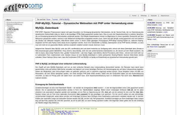 Vorschau von www.evocomp.de, MySQL mit PHP Tutorial