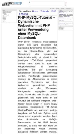 Vorschau der mobilen Webseite www.evocomp.de, MySQL mit PHP Tutorial