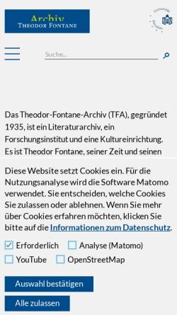 Vorschau der mobilen Webseite www.fontanearchiv.de, Theodor-Fontane-Archiv - Universität Potsdam