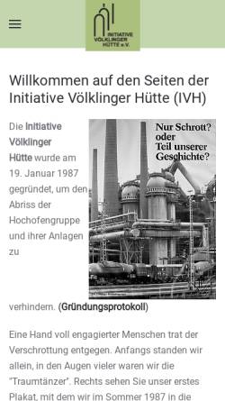 Vorschau der mobilen Webseite www.initiative-voelklinger-huette.de, Initiative Völklinger Hütte e.V.