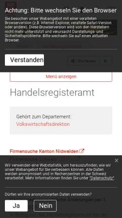 Vorschau der mobilen Webseite www.hranw.ch, Handelsregisteramt Nidwalden