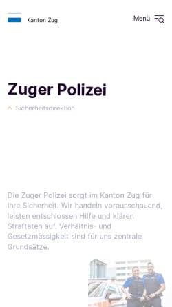 Vorschau der mobilen Webseite www.zugerpolizei.ch, Projekt Zuger Polizei