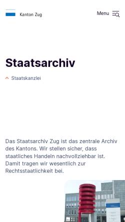 Vorschau der mobilen Webseite www.zug.ch, Staatsarchiv des Kantons Zug