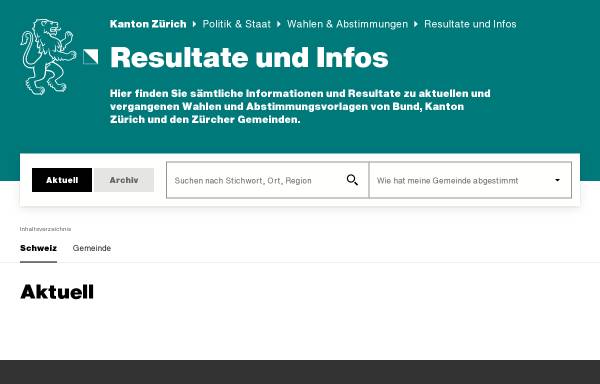 Vorschau von www.wahlen.zh.ch, Wahlen und Abstimmungen