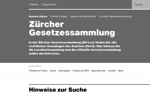 Vorschau von www.zhlex.zh.ch, Zürcher Gesetzessammlung