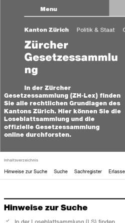 Vorschau der mobilen Webseite www.zhlex.zh.ch, Zürcher Gesetzessammlung