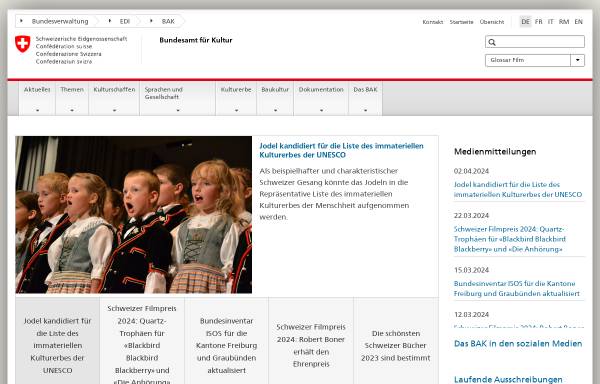 Vorschau von www.bak.admin.ch, Bundesamt für Kultur