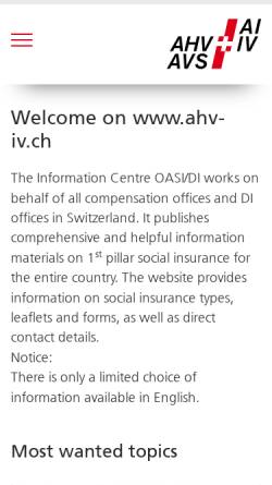 Vorschau der mobilen Webseite www.ahv-iv.ch, Sozialversicherungen AHV-IV Institutionen