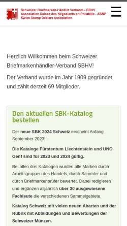 Vorschau der mobilen Webseite www.sbhv.ch, Verband des Schweizerischen Briefmarken-Handels VSBH
