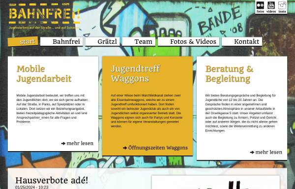 Vorschau von www.bahnfrei.at, Verein Bahnfrei - Mobile Jugendarbeit