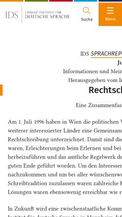 Vorschau der mobilen Webseite www.ids-mannheim.de, Rechtschreibreform