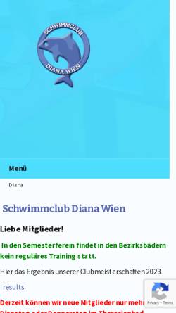 Vorschau der mobilen Webseite www.sc-diana.at, Schwimm Club - Diana Wien
