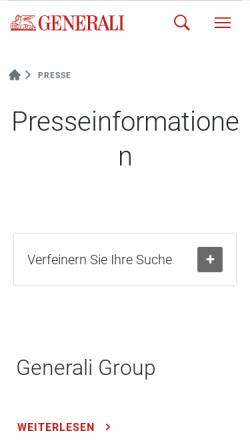 Vorschau der mobilen Webseite www.generali.at, Generali Holding Vienna AG