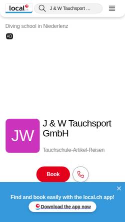Vorschau der mobilen Webseite yellow.local.ch, J&W Tauchsport GmbH