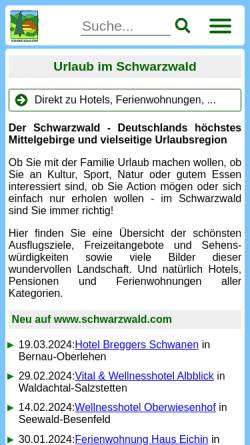 Vorschau der mobilen Webseite www.schwarzwald.com, Ferienregion Schwarzwald