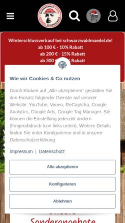 Vorschau der mobilen Webseite www.schwarzwaldmaedel.de, Schwarzwaldmaedel - Urlaubs-Community