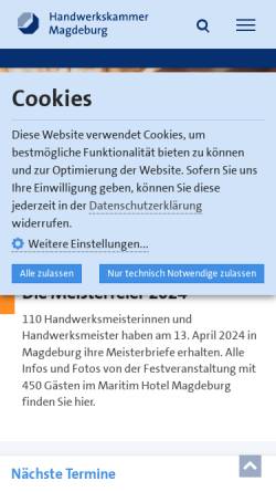 Vorschau der mobilen Webseite www.hwk-magdeburg.de, Handwerkskammer Magdeburg
