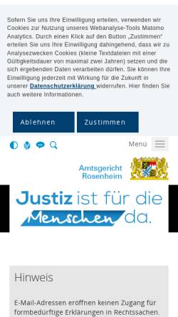 Vorschau der mobilen Webseite www.justiz.bayern.de, Amtsgericht Rosenheim