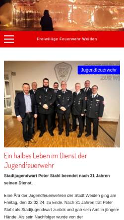 Vorschau der mobilen Webseite www.feuerwehr-weiden.de, Freiwillige Feuerwehr Weiden i.d.OPf