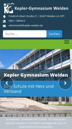 Vorschau der mobilen Webseite www.kepler-weiden.de, Kepler-Gymnasium Weiden i.d.Opf.