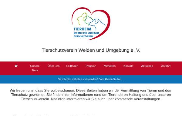 Vorschau von www.tierheim-weiden.de, Tierschutzverein Weiden und Umgebung e.V.