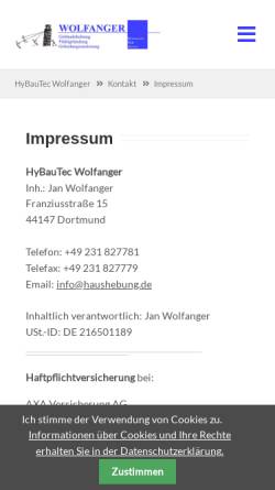 Vorschau der mobilen Webseite www.haushebung.de, HyBauTec, Wolfanger