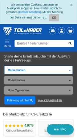 Vorschau der mobilen Webseite www.teilehaber.de, Teilehaber GmbH