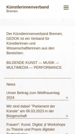 Vorschau der mobilen Webseite www.kuenstlerinnenverband.de, Künstlerinnenverband Bremen