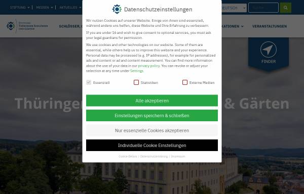 Vorschau von www.thueringerschloesser.de, Stiftung Thüringer Schlösser und Gärten