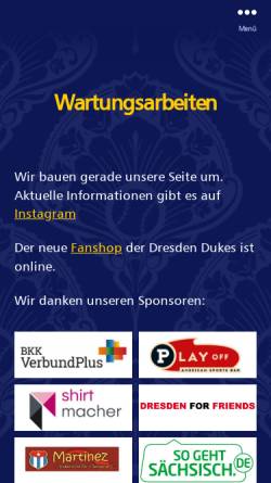 Vorschau der mobilen Webseite www.dresdendukes.de, Baseball- und Softballclub Dresden Dukes e.V.