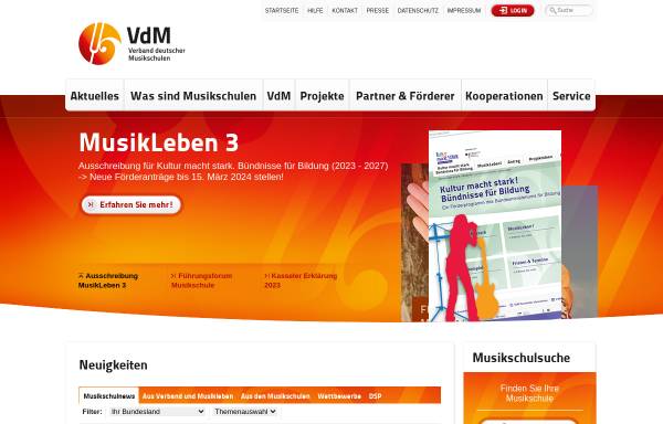 Vorschau von www.musikschulen.de, Verband deutscher Musikschulen (VdM)