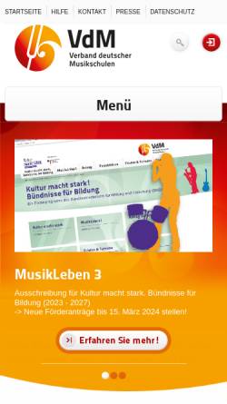 Vorschau der mobilen Webseite www.musikschulen.de, Verband deutscher Musikschulen (VdM)