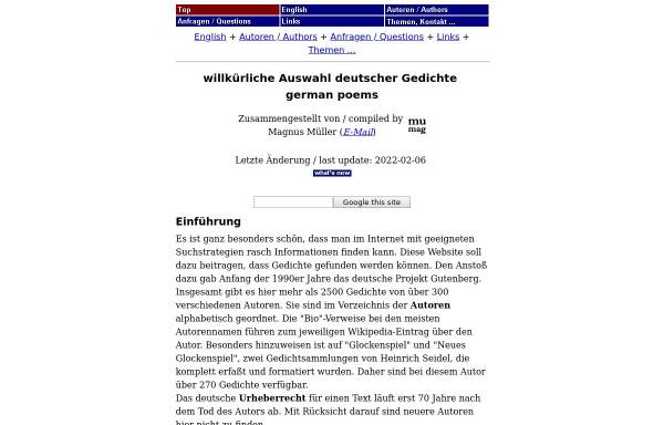 Vorschau von www.mumag.de, Willkürliche Auswahl deutscher Gedichte
