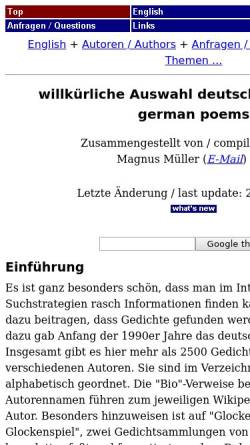Vorschau der mobilen Webseite www.mumag.de, Willkürliche Auswahl deutscher Gedichte