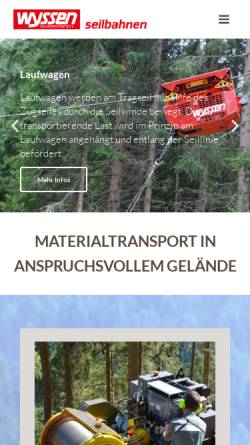 Vorschau der mobilen Webseite www.wyssenseilbahnen.com, Wyssen Seilbahnen AG