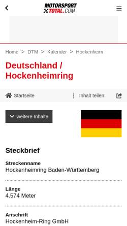 Vorschau der mobilen Webseite www.motorsport-total.com, Motorsport Total: DTM-Hockenheim-Ring