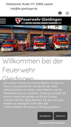 Vorschau der mobilen Webseite fw-gleidingen.de, Freiwillige Feuerwehr Gleidingen