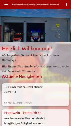 Vorschau der mobilen Webseite www.feuerwehr-timmerlah.de, Freiwillige Feuerwehr Timmerlah