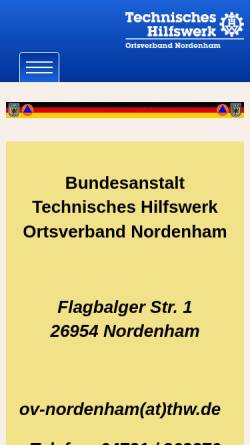 Vorschau der mobilen Webseite www.ov-nordenham.thw.de, THW Ortsverband Nordenham