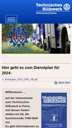 Vorschau der mobilen Webseite www.thw-peine.de, THW Ortsverband Peine