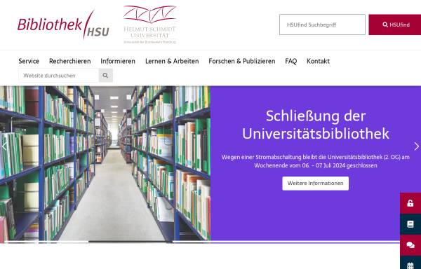 Vorschau von www.hsu-bibliothek.de, Universitätsbibliothek