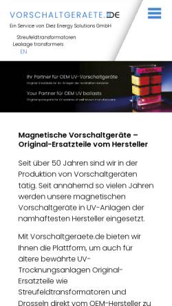 Vorschau der mobilen Webseite www.vorschaltgeraete.de, DIEZ Elektromaschinenbau Vorschaltgeräte