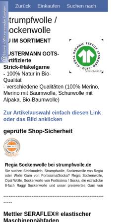 Vorschau der mobilen Webseite strumpfwolle.de, Strumpfwolle