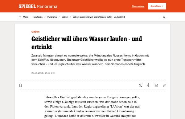 Vorschau von www.spiegel.de, Der Spiegel, Geistlicher will übers Wasser laufen - und ertrinkt