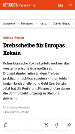 Vorschau der mobilen Webseite www.spiegel.de, Der Spiegel, Drehscheibe für Europas Kokain