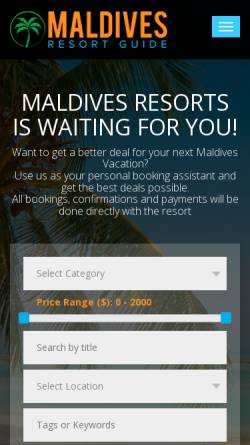 Vorschau der mobilen Webseite www.maldives-resorts.com, Resorts der Malediven